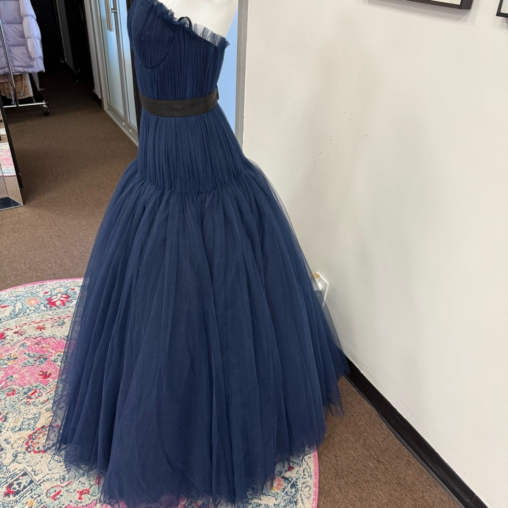 Zac Posen Navy Blue Strapless Tulle Maxi Gown - Picture 7 of 12
